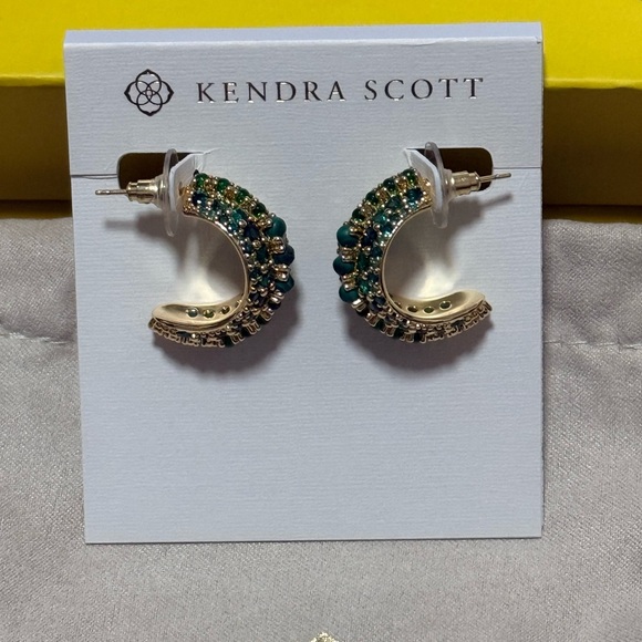 NWT Kendra Scott Krista Gold Hoop Earrings in Green Mix - Picture 4 of 8